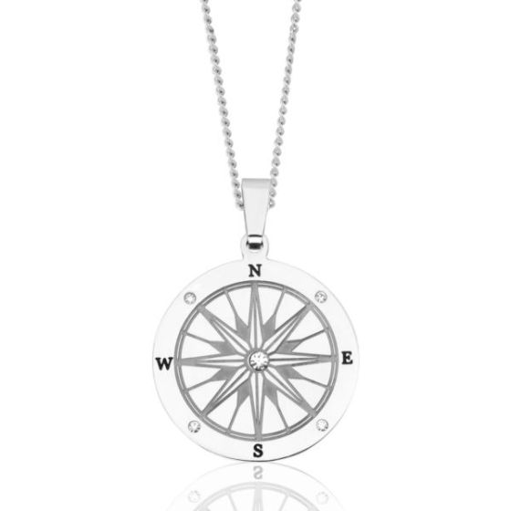 Joyful Sentiments Nautical Compass with 5 CZ Pendant Necklace