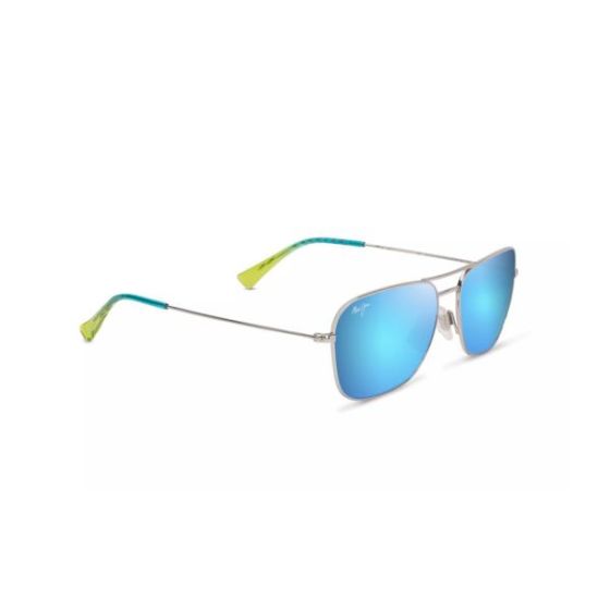 Na'auao Polarized Sunglasses Shiny Silver Frame Blue Hawaii Lens