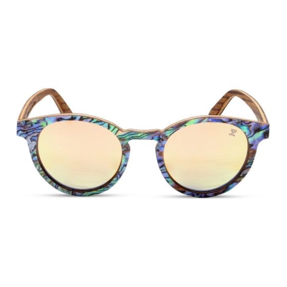 Aqua Glow - Abalone Round Sunglasses Rose Gold