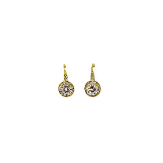 Gold Tone Halo CZ Drop Earrings