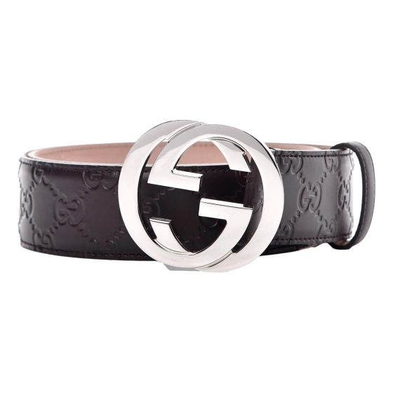 Gucci GG Guccissima Embossed Belt Interlocking G Dark Brown32 80/32