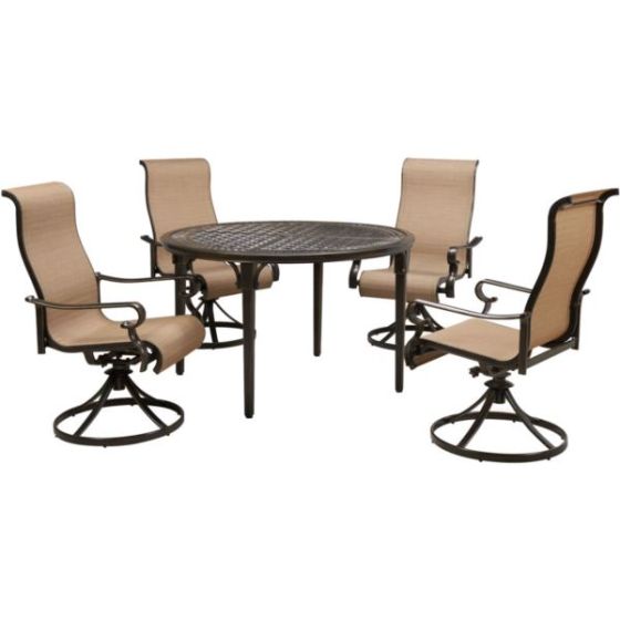 Brigantine 5-Piece Outdoor Dining Set with 4 Contoured-Sling Swivel Rockers and a 50-In. Round Cast-