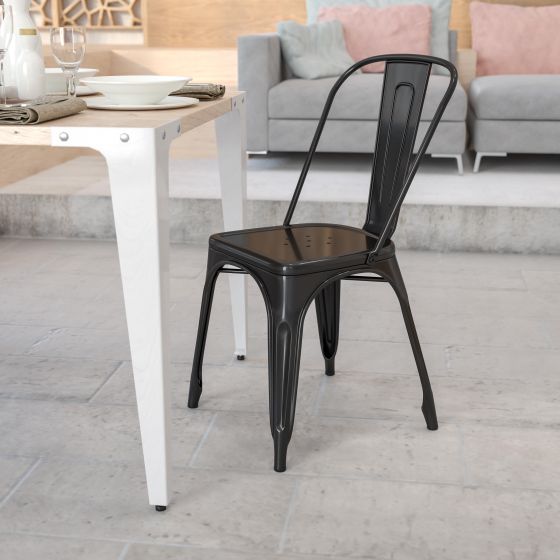 Black Metal Indoor-Outdoor Stackable Chair - Restaurant Chair - Bistro Chair