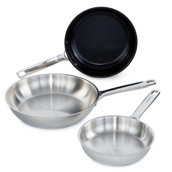 DiNA Helix 3pc Recycled Stainless Steel Fry Pan Set with Non-Stick Ceramic Fry Pan