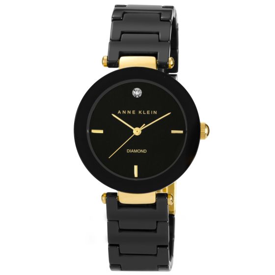 Women's Ceramic Diamond Dial Black Bracelet Watch