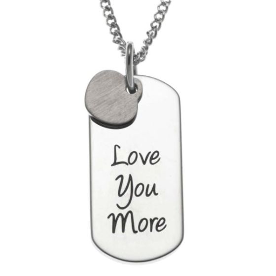 Joyful Sentiments Love You More Dog Tag Pendant Necklace