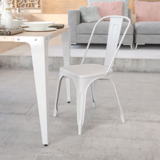 White Metal Indoor-Outdoor Stackable Chair - Restaurant Chair - Bistro Chair