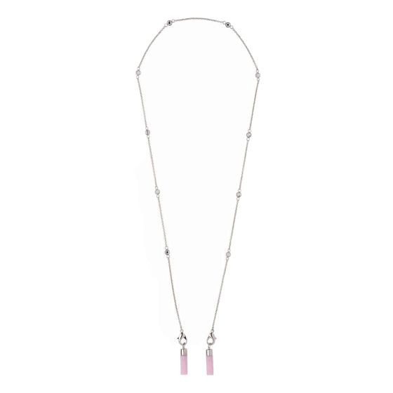 Miu Miu Crystal Pink AirPods Chain Necklace Silver Hardware