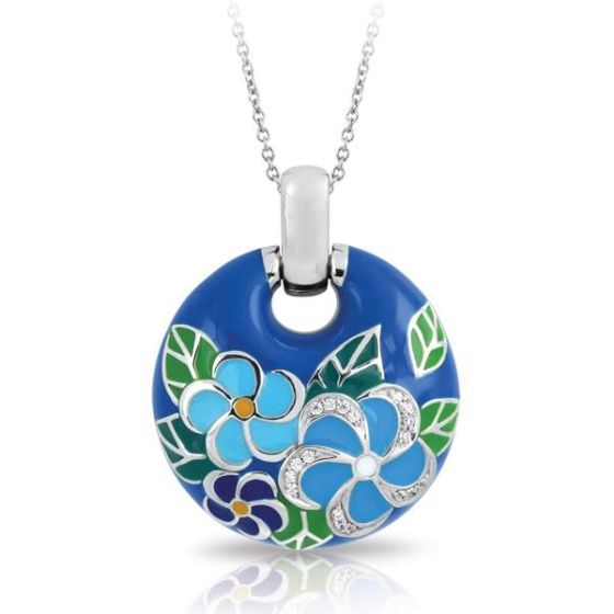 Belle Etoile Round Cubic Zirconia studded Blue Background Melia Pendant - 925 SS with chain