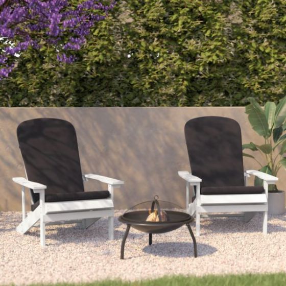 Indoor/Outdoor White Adirondack Chairs with Gray Cushions - Set of 2