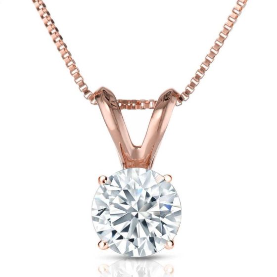 Certified PARIKHS Round Privilege Diamond Pendant 14K Rose Gold 1.00ct HIJ Color,VS2 Clarity