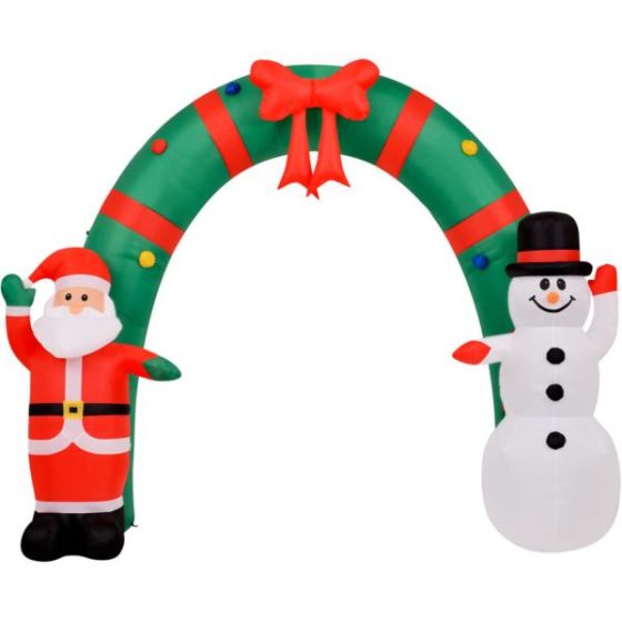 8-Ft. Tall Walkway Arch w/ Santa Claus and Snowman, Prelit Outdoor Christmas Inflatable with Storage