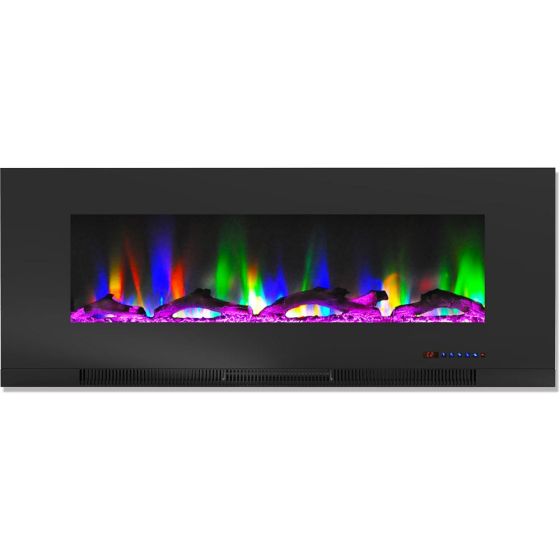 50-In. Wall-Mount Electric Fireplace in Black with Multi-Color Flames and Driftwood Log Display