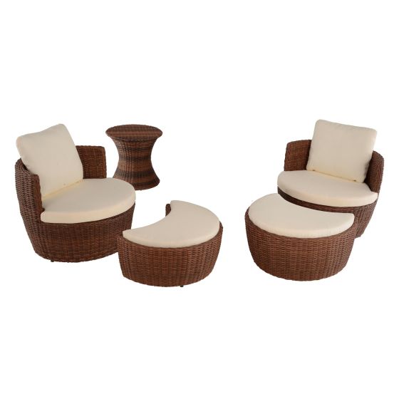 Romantic Collection - Outdoor 5-Piece Ottoman Set - Dark Brown, Beige