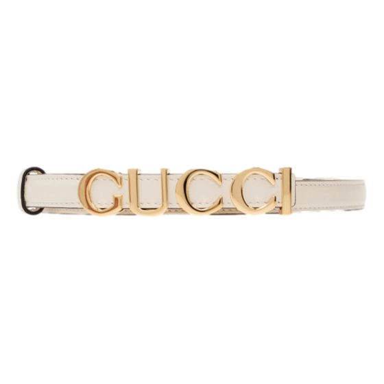 Gucci Cream Leather Belt with Metal Gold Logo Lettering Size 85