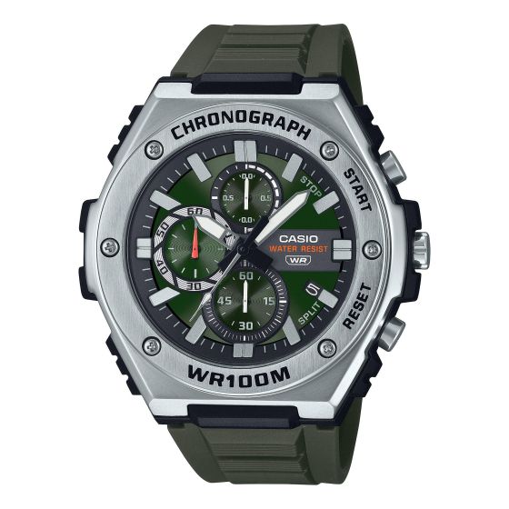 Unisex Sporty Analog Chronograph Dark Green Resin Strap Watch Dark Green Dial