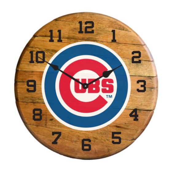 Chicago Cubs Oak Barrel Clock