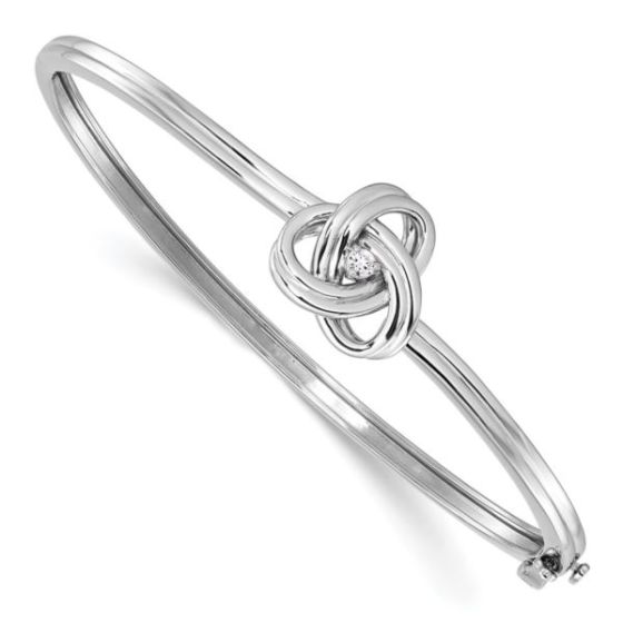 Sterling Silver White Ice Diamond Love Knot Hinged Bangle