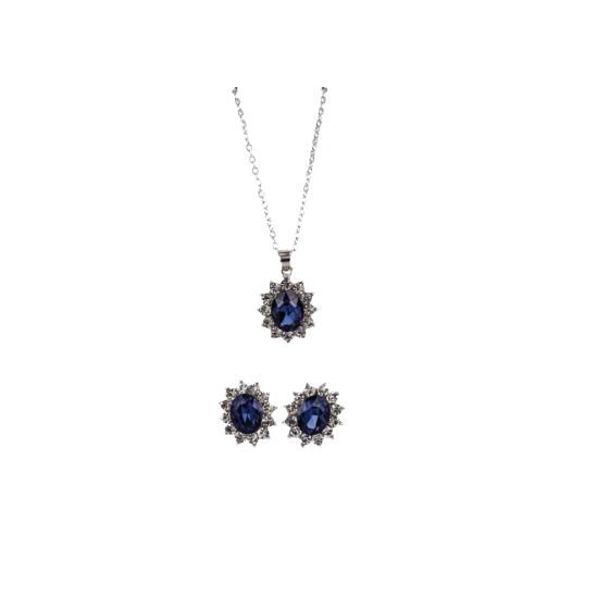 Elegant Blue Rhinestone Necklace and Earring Set