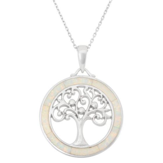 Sterling silver and white opal tree of life necklace