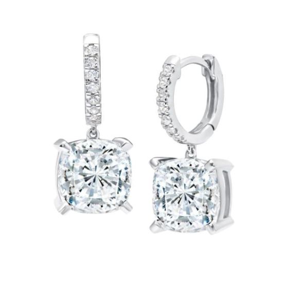 Crislu Bliss Cushion Cut Drop Earrings Finished in Pure Platinum
