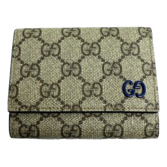 Gucci GG Supreme Coated Canvas Blue Emblem Trifold Double Flap Wallet