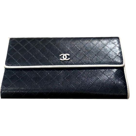 Chanel Vintage Classic Flap Black and White 3 Fold Bicorelle Wallet