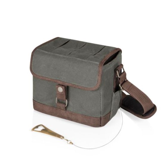 Beer Caddy - Khaki Green with Brown Accents