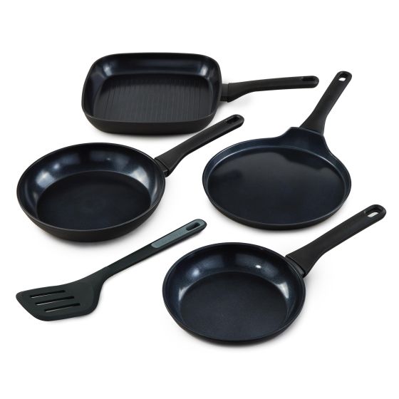 DiNA Helix 4Pc Non-Stick Recylcled Aluminum Fry Pan Cookware Set and Non-Stick Turner