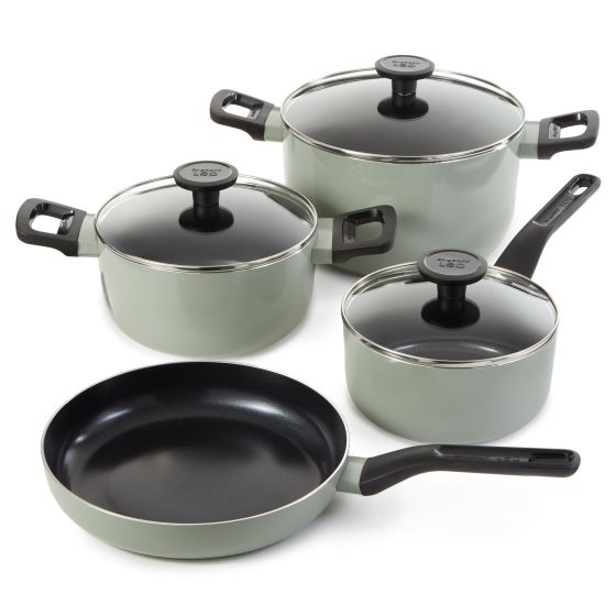 Leo Glints 7Pc Cast Aluminum Non-Stick Cookware Set, Sage
