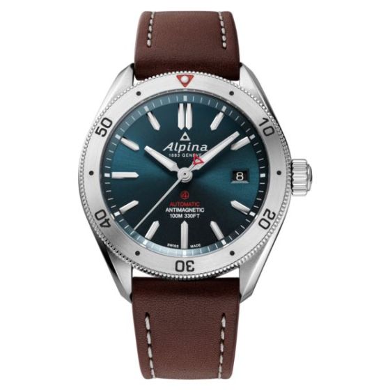 Alpiner 4 Automatic Brown Leather Strap Watch Blue Dial