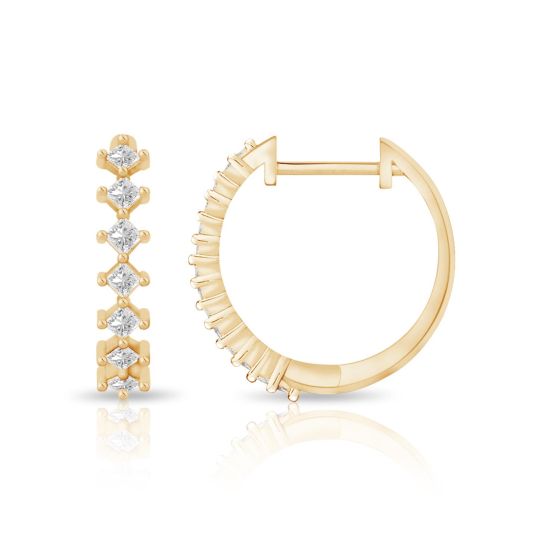 PARIKHS Princess cut Diamond Hoop Earring in 10K Yellow Gold 0.30ct, Color-IJ, Clarity-I1 I2