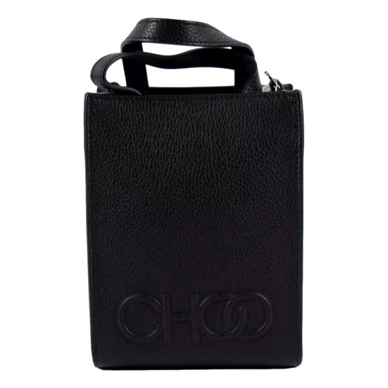Jimmy Choo Black Leather Mini Shopper Handbag Crossbody Embossed Logo
