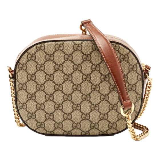 Gucci GG Supreme Canvas Brown Mini Oval Chain Crossbody Bag