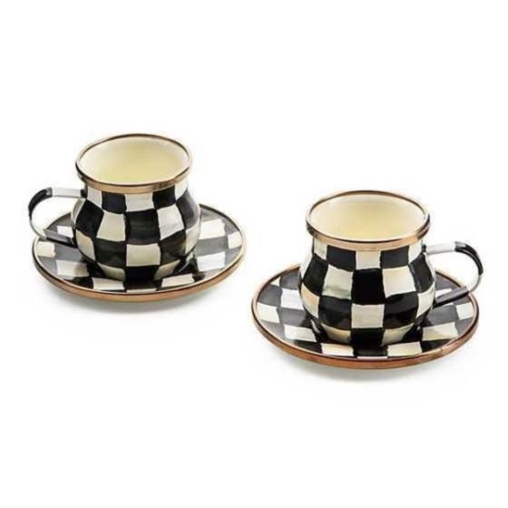 Sterling Check Espresso Cup & Saucer Set