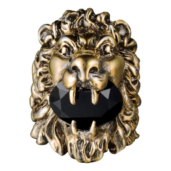 Gucci Lion Head King Ring With Crystal Aged Gold and Black 16