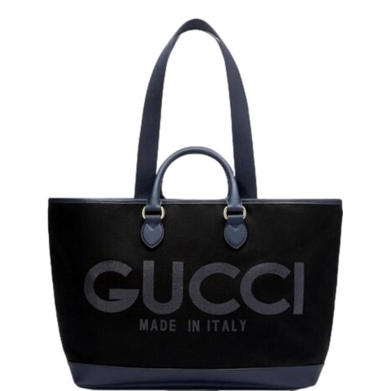 Gucci GG Supreme Canvas Black Navy Leather Large Tote Bag