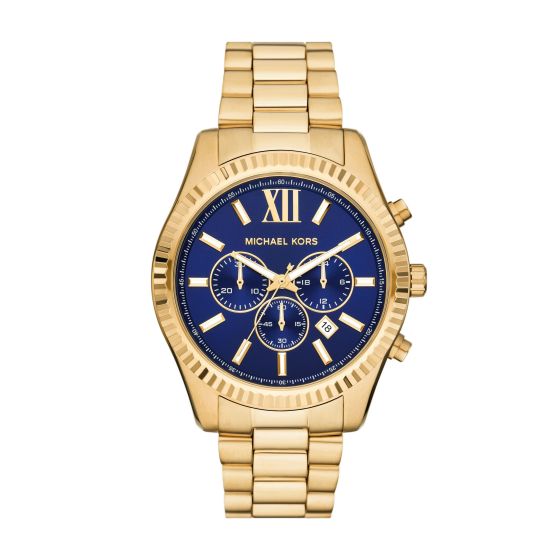Mens Lexington Chronograph Gold-Tone Stainless Steel Watch Blue Dial