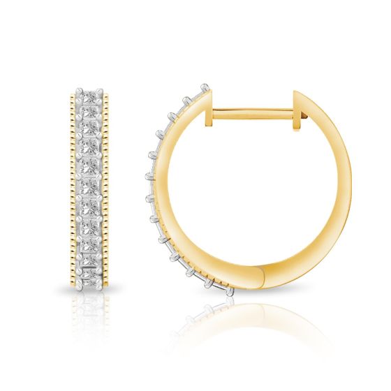 PARIKHS Princess cut Diamond Hoop Earring in 14K Yellow Gold 0.50ct, Color-IJ, Clarity-VS2 SI1