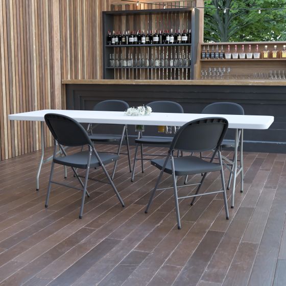 8-Foot Granite White Plastic Folding Table - Banquet / Event Folding Table