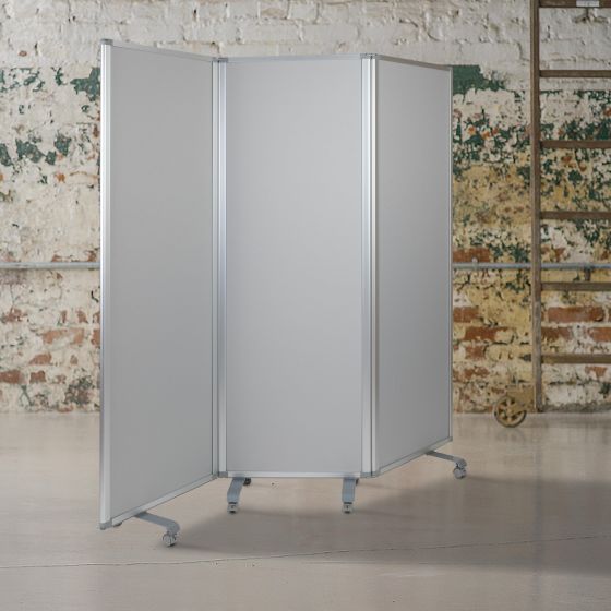 Mobile Whiteboard/Cloth 3 Section Partition with Locking Casters, 72