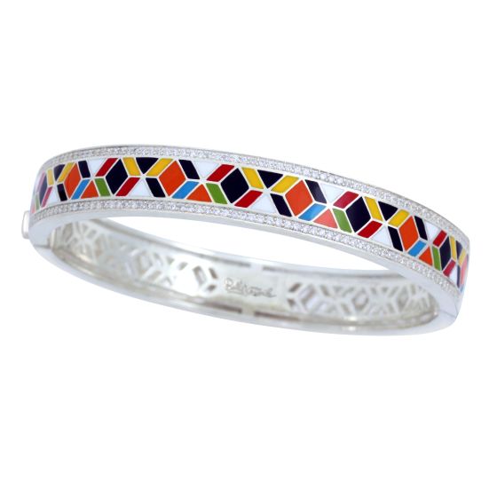 Belle Etoile Forma - Multicolor Enamel and White CZ Bangle. Latch.