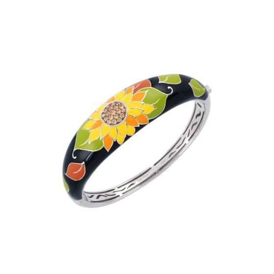 Belle Etoile Round Champagne Cubic Zirconia studded Sunflower Bangle - 925 SS-Medium size