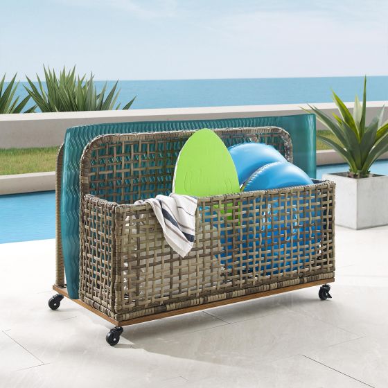 Ridley Outdoor Wicker And Metal Pool Storage Caddy
