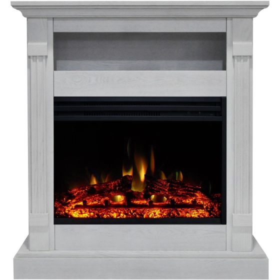 Sienna 34-In. Electric Fireplace Heater with White Mantel, Enhanced Log Display, Multi-Color Flames,