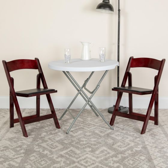 2 Pack Mahogany Wood Folding Chair with Detachable Vinyl Padded Seat