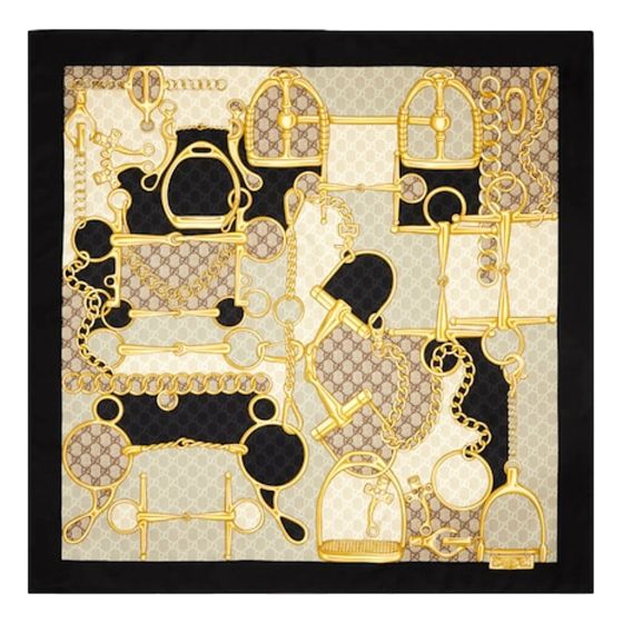 Gucci Printed Silk Twill Carre House Heritage Motif Scarf