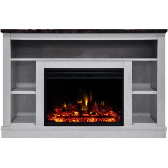 Seville Electric Fireplace Heater with 47-In. White TV Stand, Enhanced Log Display, Multi-Color Flam