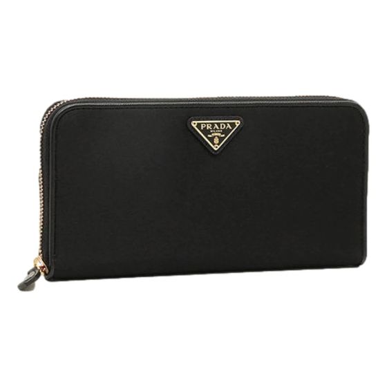 Prada Black Tessuto Nylon Zip Around Wallet Gold Triangle Logo