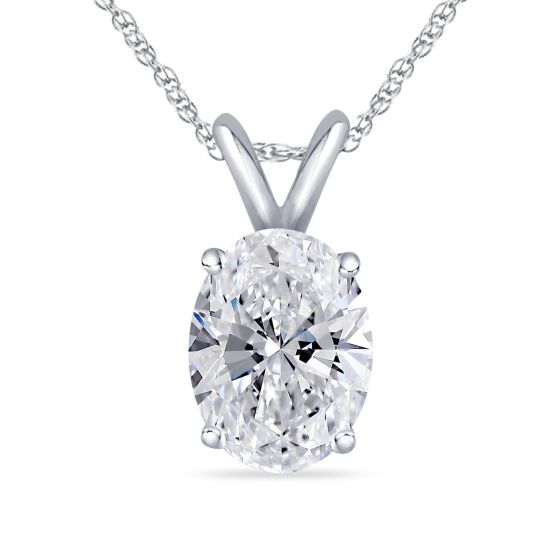 Bright White Pristine Oval Lab Grown Diamond Pendant with chain in 14K Rose Gold 1.00ct, GH,VS